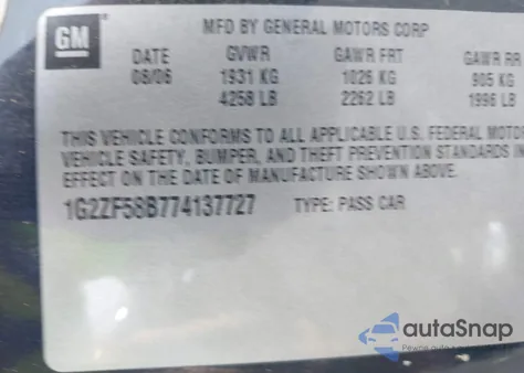 2007 Pontiac G6 Value Leader z USA, uszkodzony, nr VIN 1G2ZF58B774137727